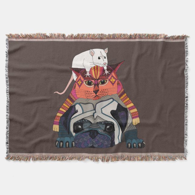 Manta Tejida chocolate de pug de ratón (Anverso)