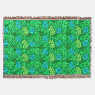 Manta Tejida Chrysanthemums de William Morris, Lime Green y Aqu