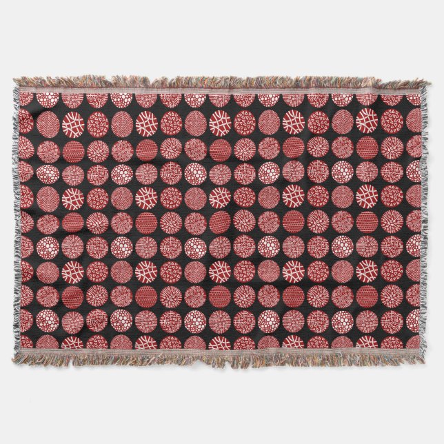 Manta Tejida Círculos decorativos - Rojo y negro ruby (Anverso)