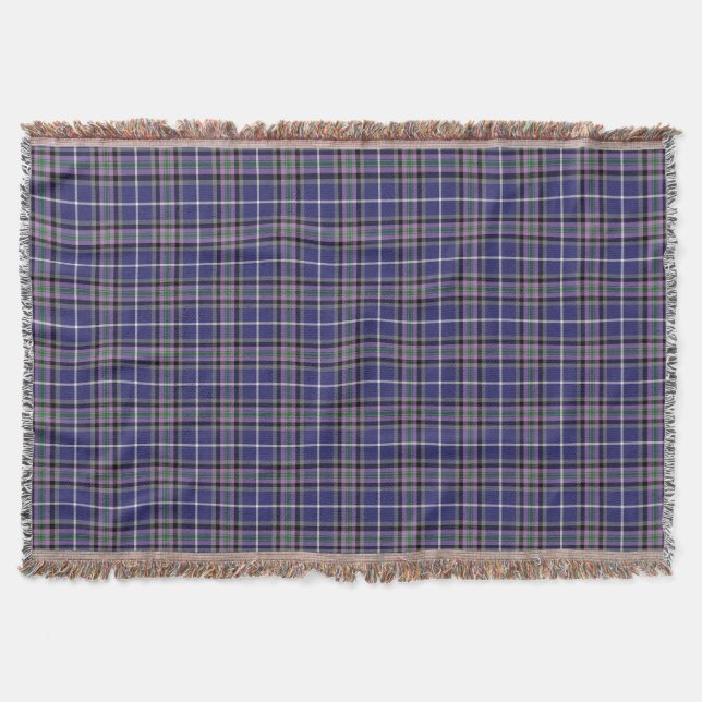 Manta Tejida Clan Alexander Tartan Blue y Purple Plantas (Anverso)