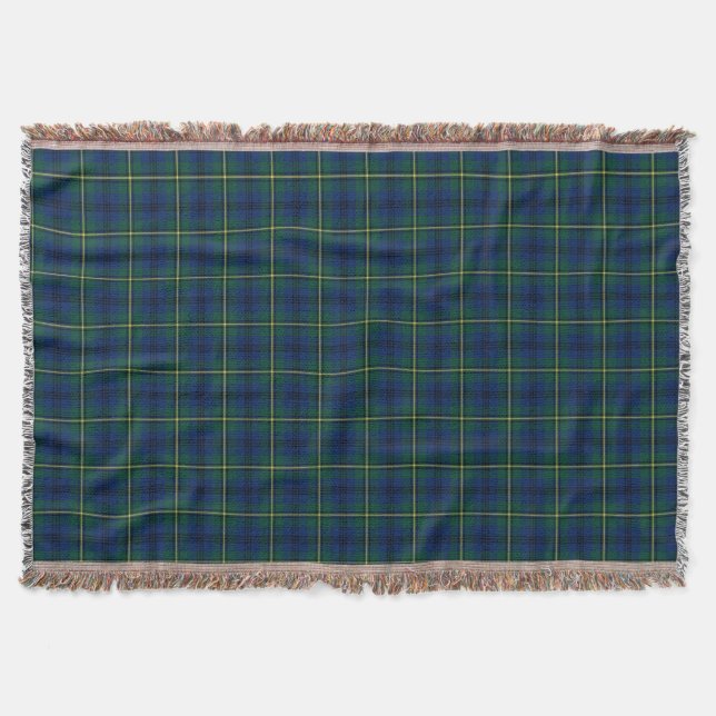 Manta Tejida Clan Johnston Tartan Royal Blue and Green Plough (Anverso)