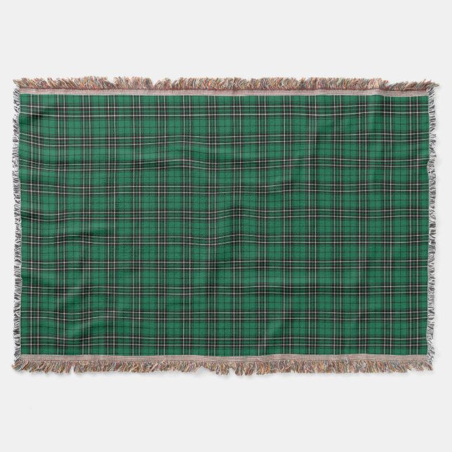 Manta Tejida Clan MacLean Hunting Tartán Green and Black Plaid (Anverso)