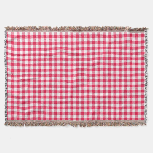 Manta Tejida Clásico patrón de gingham rojo y blanco rústico (Anverso)