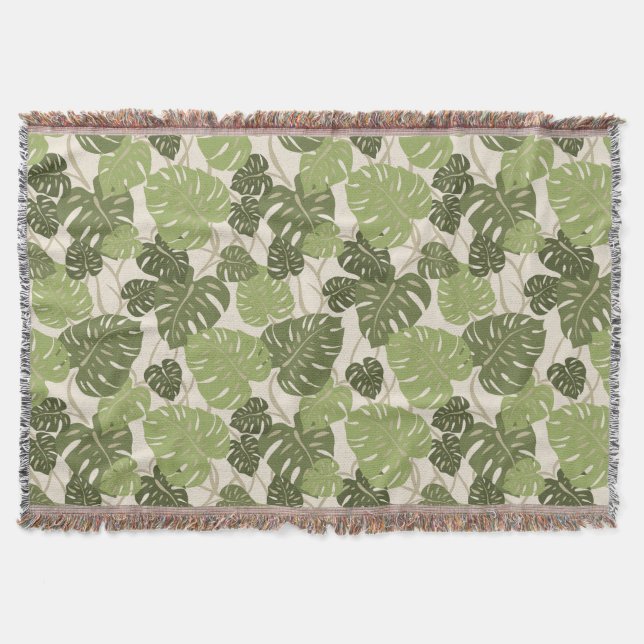Manta Tejida Cliff Hanger Hawaiana Monstera Leaf Throw Blanket (Anverso)