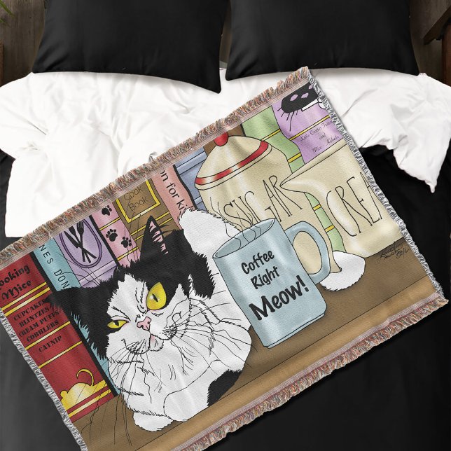 Manta Tejida Coffee Tuxedo Cat Funny (Subido por el creador)