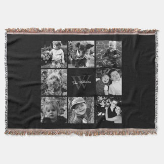 Manta Tejida Collage de fotos de familia Personalizado negro