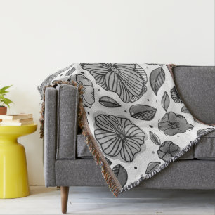 Manta Tejida Color de agua y flores de tinta - blanco y negro