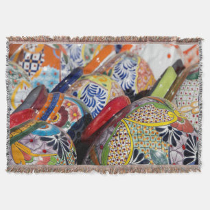 Manta Tejida Colorida cerámica tradicional mexicana pintada a m