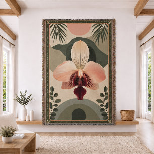 Manta tejida con jacquard de flor de orquídea