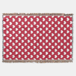 Manta Tejida Corazones de polka blanca y roja