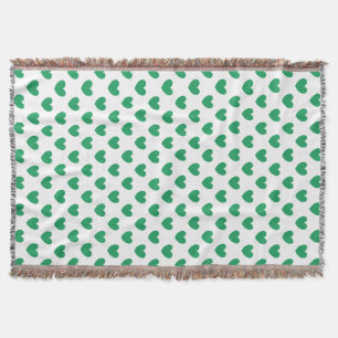 Manta Tejida Corazones de polka verde de Kelly en blanco