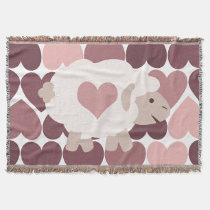 Manta Tejida Cordero y corazones rosados