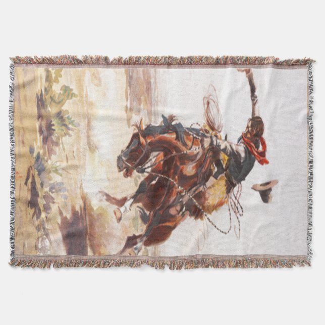 Manta Tejida Cowboy Bronc Rider Throw Blanket (Anverso)
