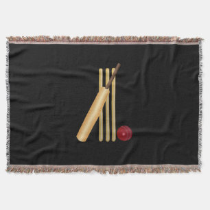 Manta Tejida Cricket - Wicket, Bat y Ball en negro