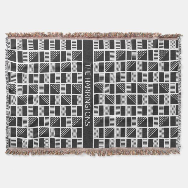 Manta Tejida Cuadrados geométricos personalizado monograma mant (Anverso)