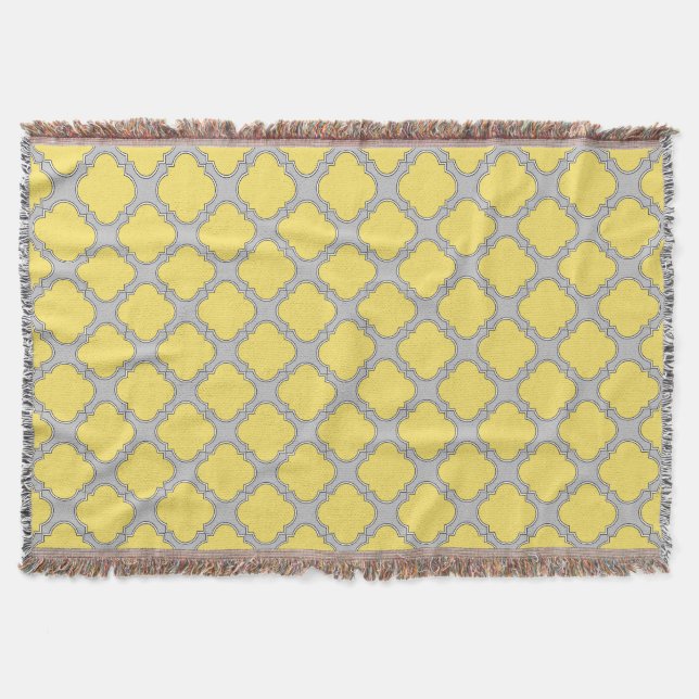 Manta Tejida Cuatrefoil amarillo y gris (Anverso)