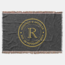 Manta Tejida Cuero del negro del monograma del oro del