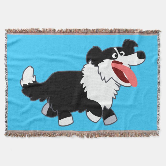 Manta Tejida Cuidada Personalizado feliz borde collie Throw Bla (Anverso)
