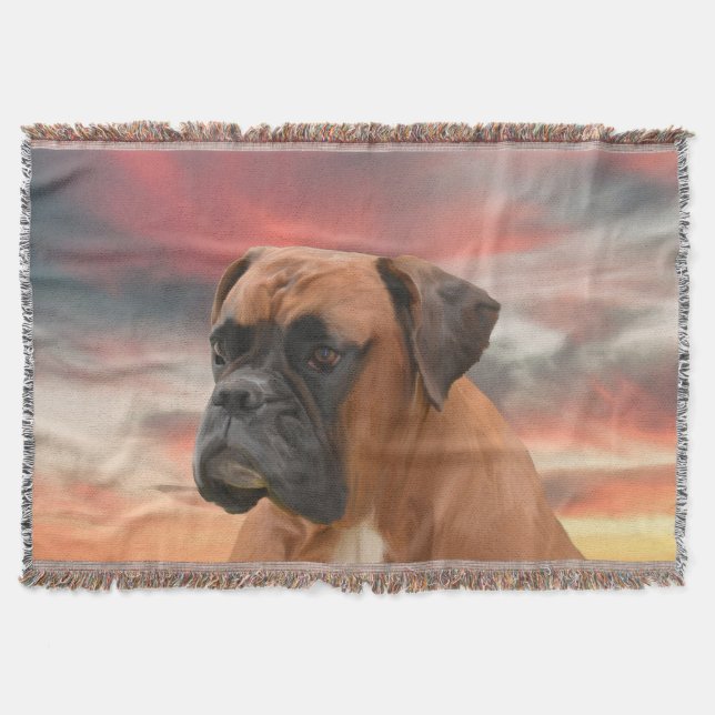 Manta Tejida Cute Boxer Perro Agua Color Aceite Pintura Arte (Anverso)