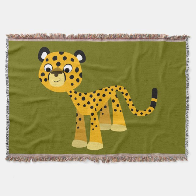 Manta Tejida Cute feliz Personalizado Cheetah Throw Blanket (Anverso)