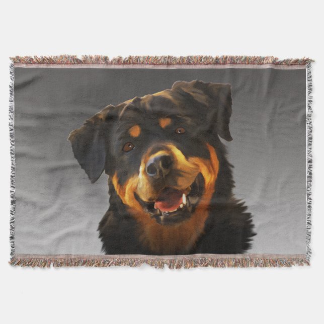 Manta Tejida Cute Rottweiler Dog Water Color Art Retrato (Anverso)