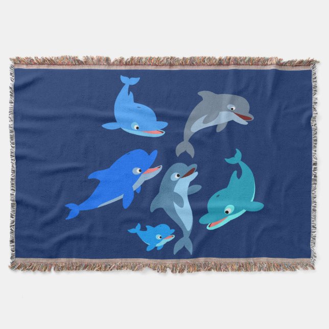 Manta Tejida Cuto Personalizado Dolphin Pod Throw Blanket (Anverso)