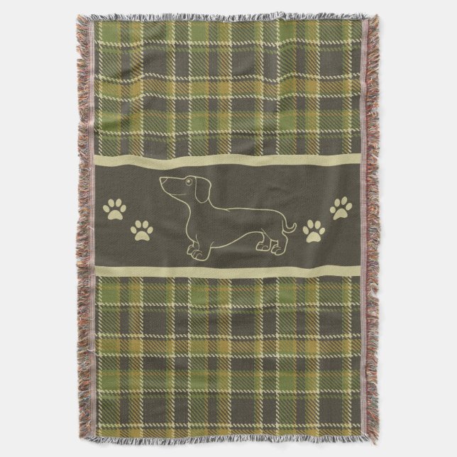 Manta Tejida Dachshund Green Plaid Throw Blanket (Frente vertical)