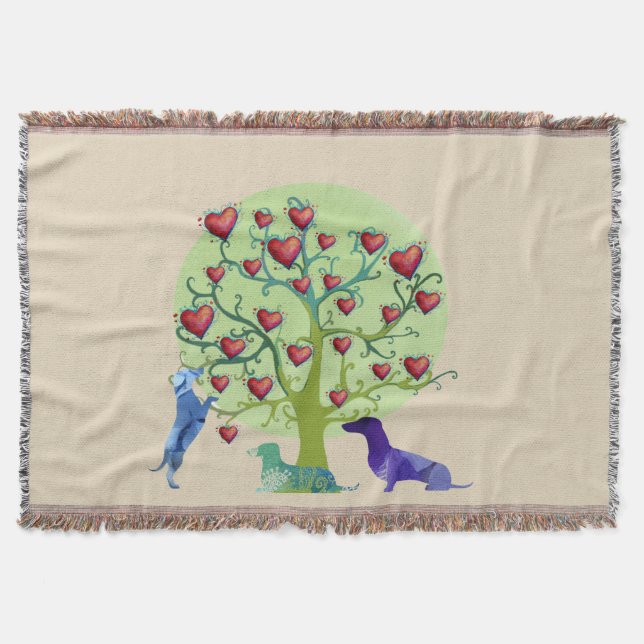 Manta Tejida Dachshund Hearts Garden Throw Blanket (Anverso)