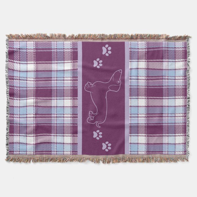 Manta Tejida Dachshund Morple Plaid Throw Blanket (Anverso)