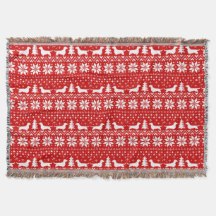 Manta Tejida Dachshund Perros Navidades Patrón suéter Rojo