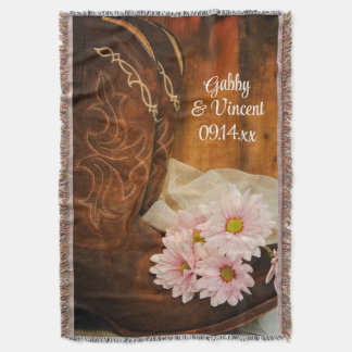 Manta Tejida Daisies rosados Cowboy Boots País Boda occidental