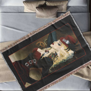 Manta Tejida Dama Elegante Relojería Roja Steampunk Victoriana