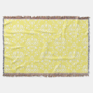 Manta Tejida Damasco blanco y amarillo con mantequilla