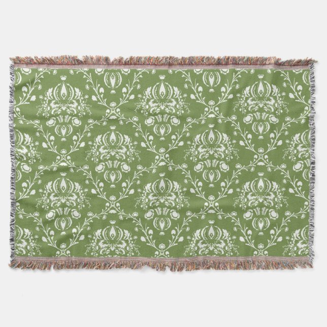 Manta Tejida Damasco verde y blanco (Anverso)