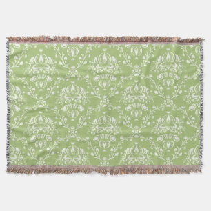 Manta Tejida Damasco verde y blanco de Moss