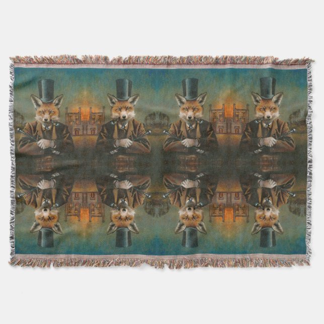 Manta Tejida Dapper Victorian Fox Throw Blanket (Anverso)