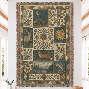 Manta tejida de Folk Art Woodland Quilt