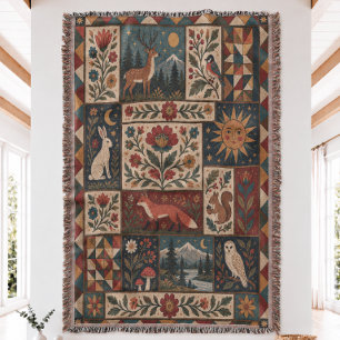 Manta tejida de Folk Art Woodland Quilt
