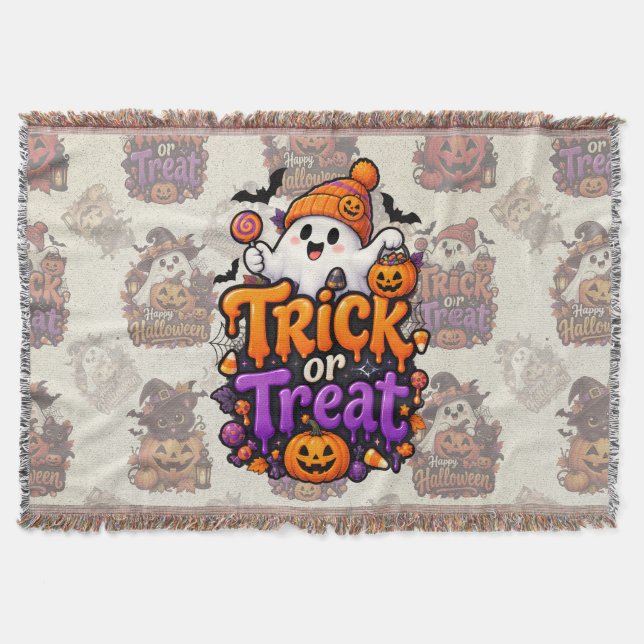 Manta tejida de Halloween de fantasma adorable par (Anverso)