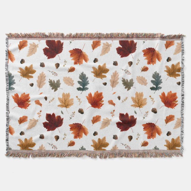 Manta tejida de hojas de otoño y bellotas (Anverso)