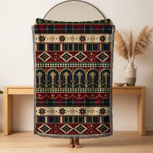 Manta tejida de Navidad con borde de arco tribal