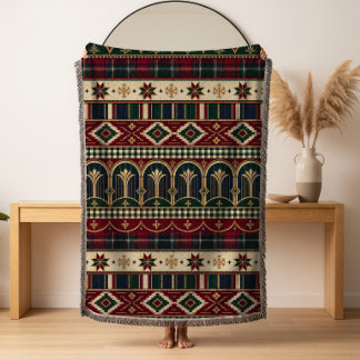 Manta tejida de Navidad con borde de arco tribal
