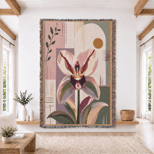 Manta tejida de orquídea artística