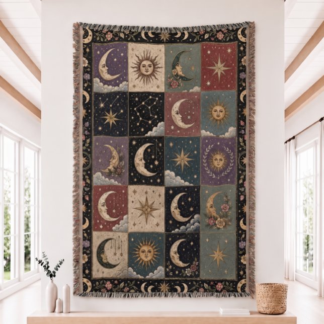Manta tejida de parches de sol y luna (Subido por el creador)