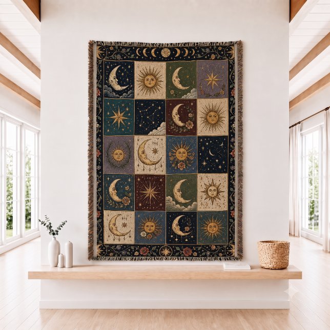 Manta tejida de parches de sol y luna (Subido por el creador)