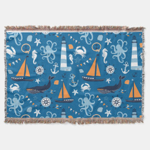Manta Tejida Deep Blue All Things Nautical Throth Blanket