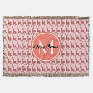 Manta Tejida Deer de salmón rosa monogramado, nombre personaliz