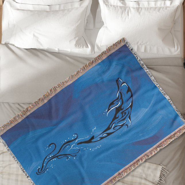 Manta Tejida Delfín tribal azul (Subido por el creador)