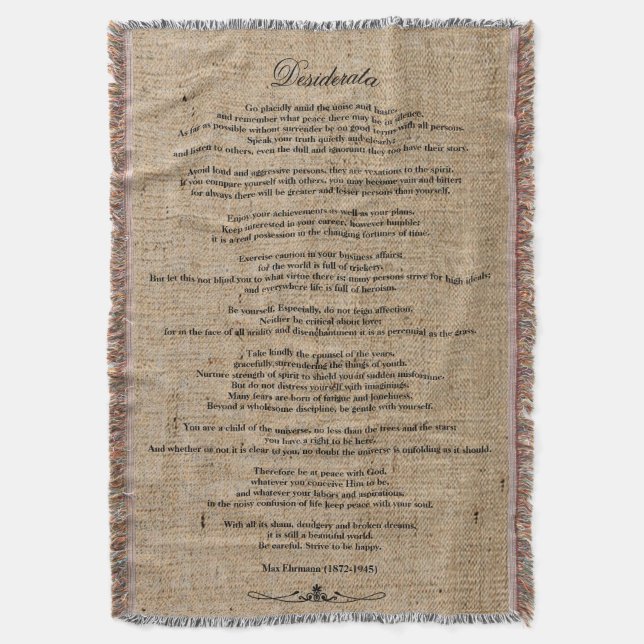Manta Tejida Desiderata "Cosas Deseadas" en Burlap de Faux Line (Frente vertical)