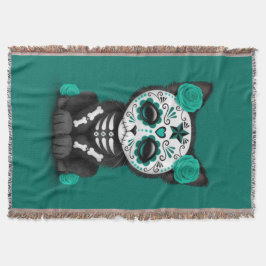 Manta Tejida Día verde azulado del rojo azul del gato muerto